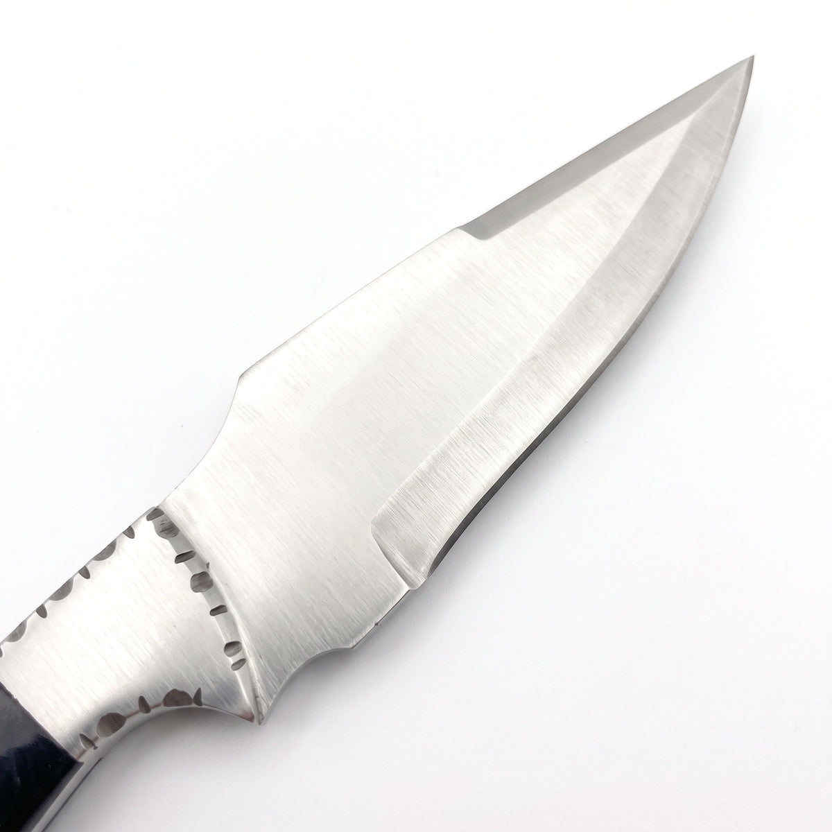 Trailhead 9" Carbon Steel Skinning Knife | Buffalo Horn, carbon steel blade close-up