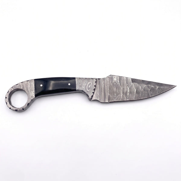 Trailhead 9" Damascus Skinning Knife | Buffalo Horn, side profile on white